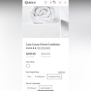 Like new Quince Luxe Goose down comforter